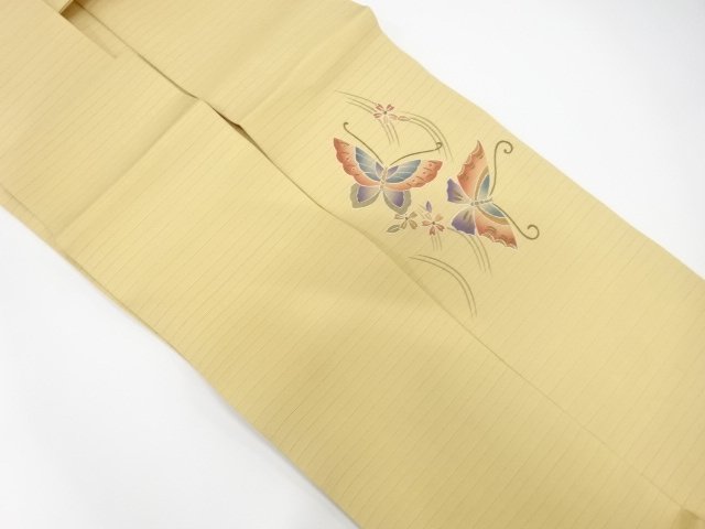  アンティーク　絽　手描き　流水に蝶・桜模様名古屋帯